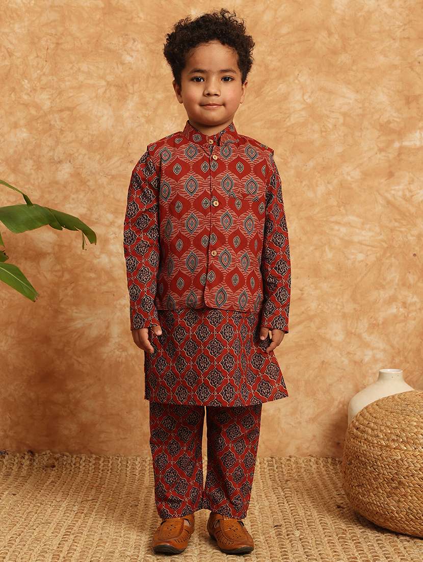 kids boy long sleeve kurta set with jacket