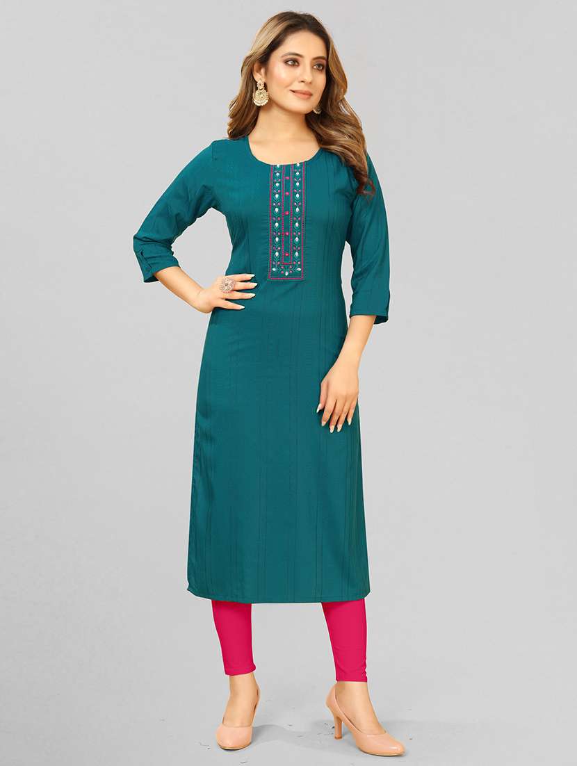 women three quarter sleeve straight kurta