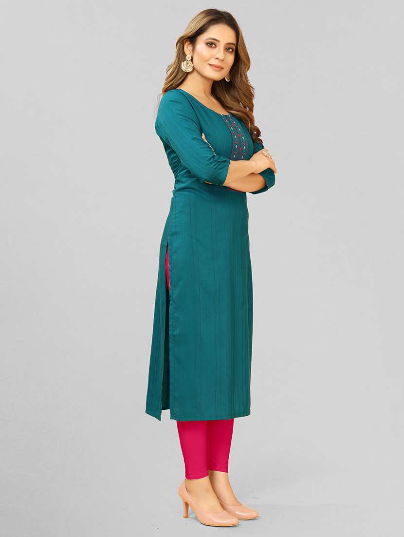 women three quarter sleeve straight kurta - 21139309 -  Standard Image - 2