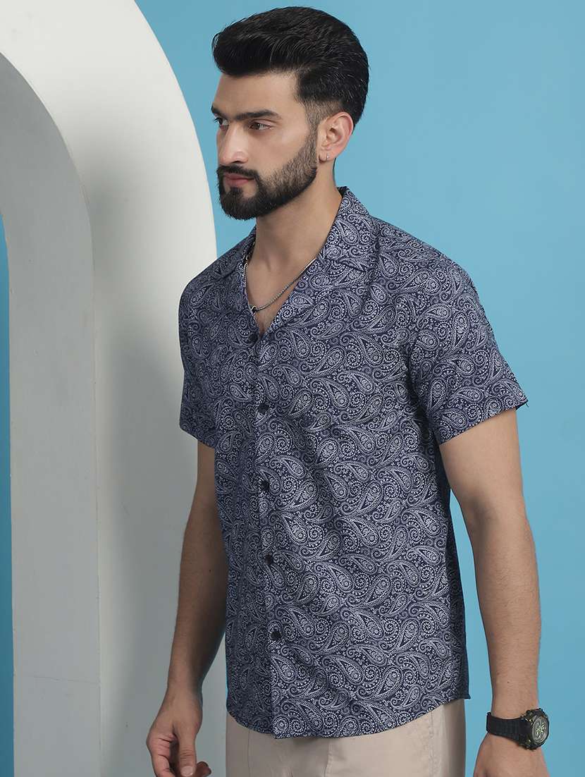 men short sleeved printed casual shirt