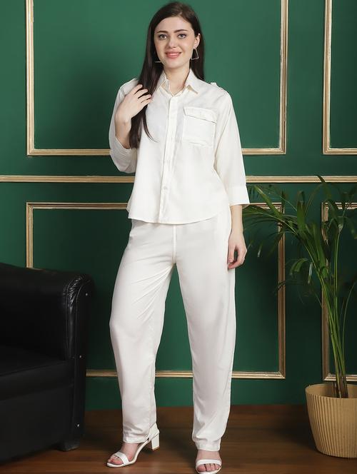 women off-white solids co-ords set - 21139417 -  Standard Image - 0
