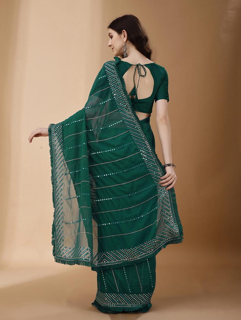 women solid with work saree with blouse - 21139856 - Standard Image - 2