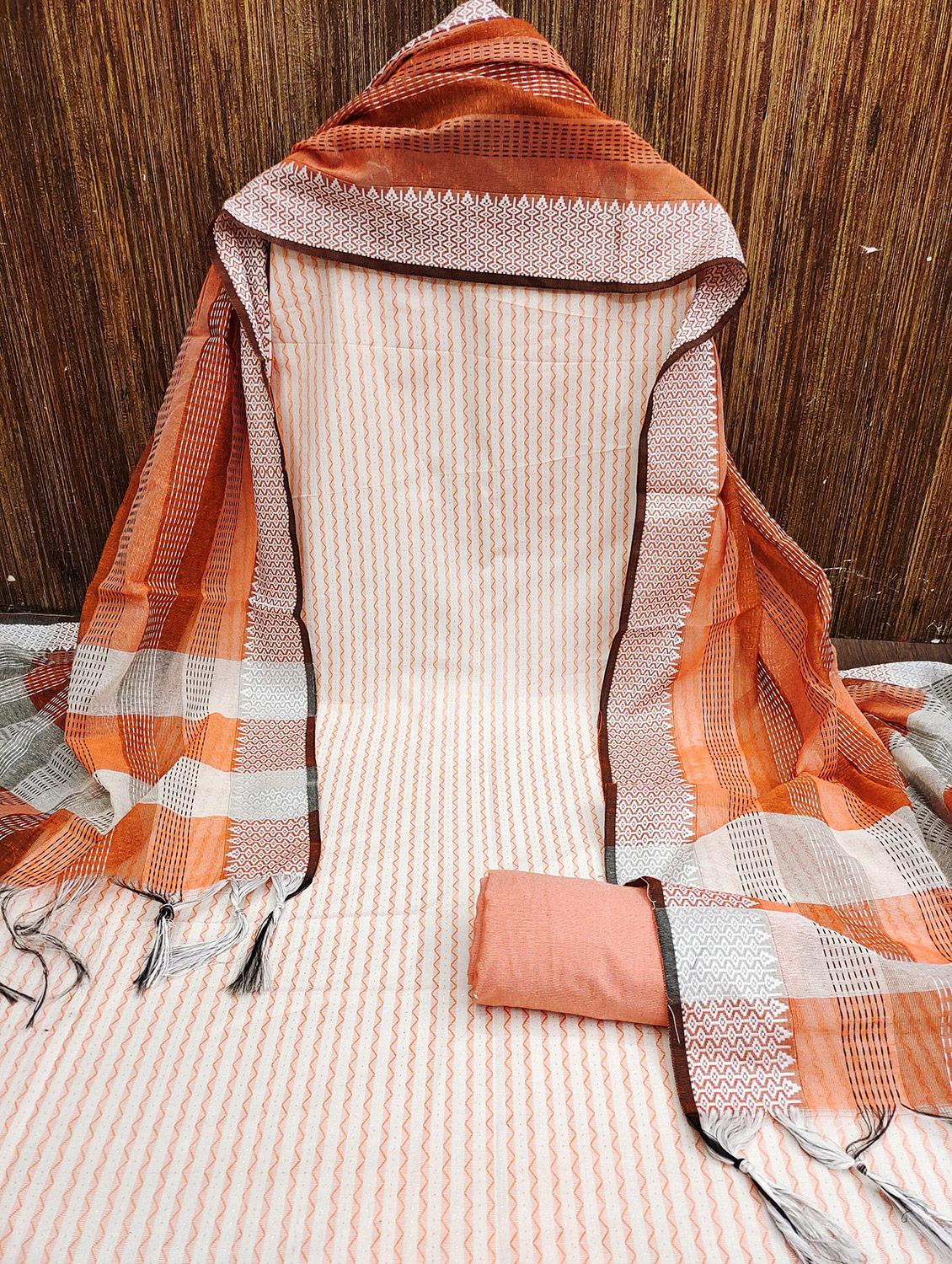 women orange self design unstitched suit - 21140041 - Standard Image - 2