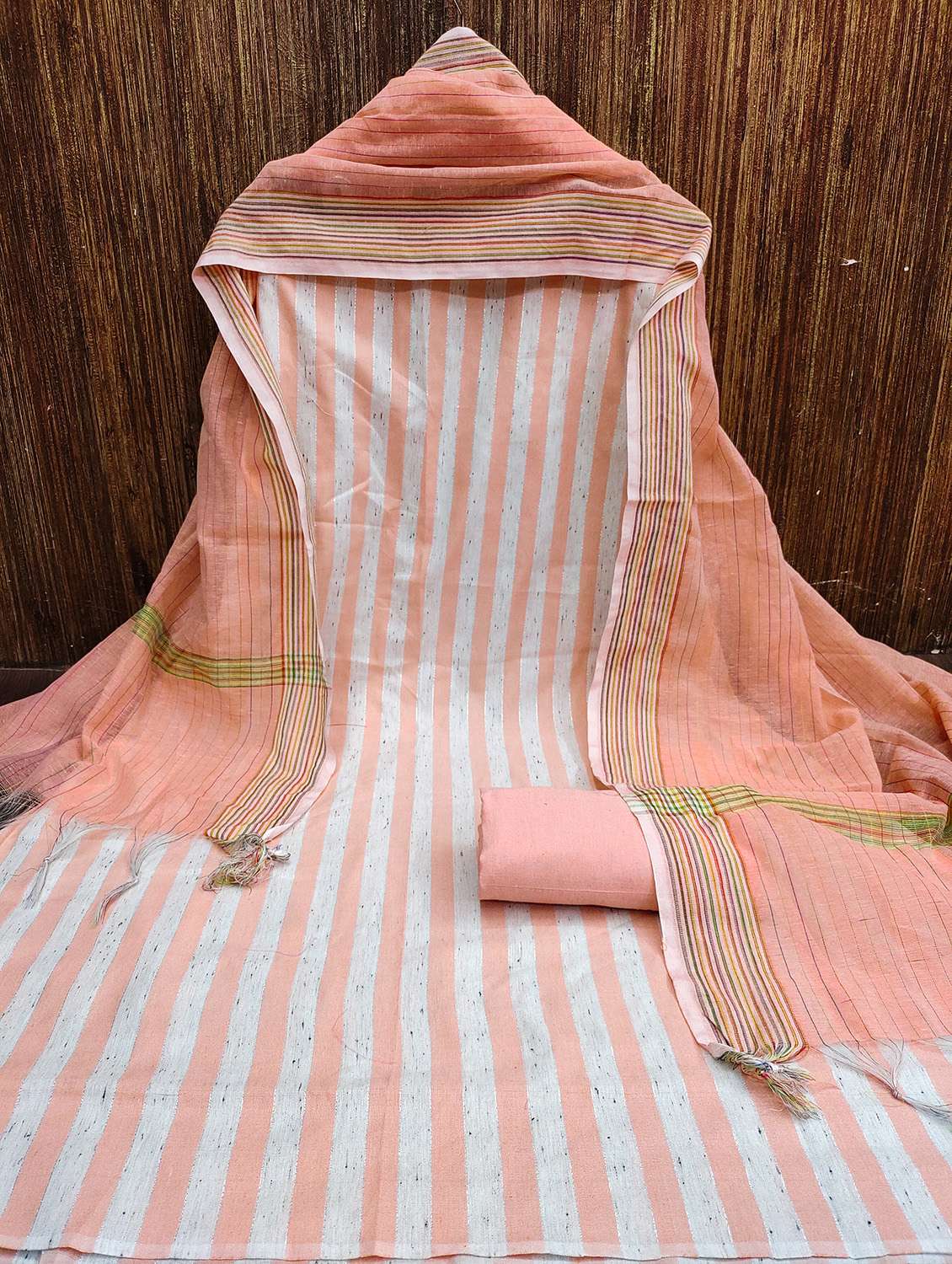 women peach self design unstitched suit - 21140045 - Standard Image - 2
