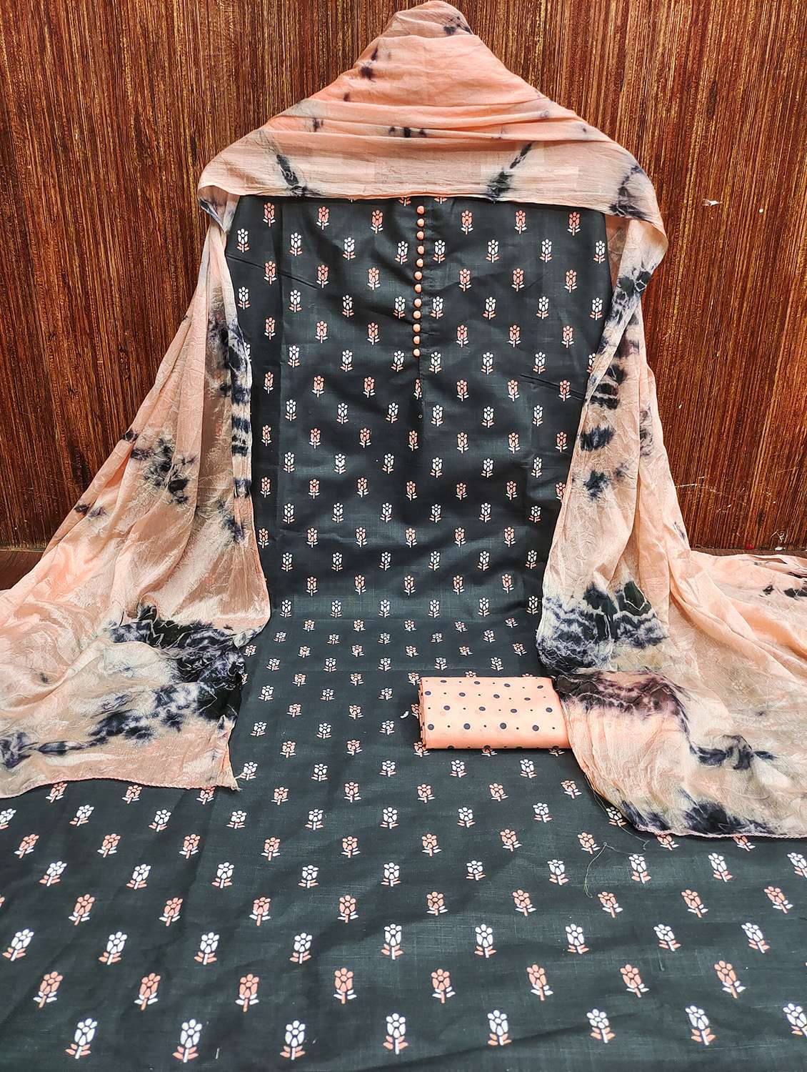 women grey block printed unstitched suit - 21140062 - Standard Image - 2