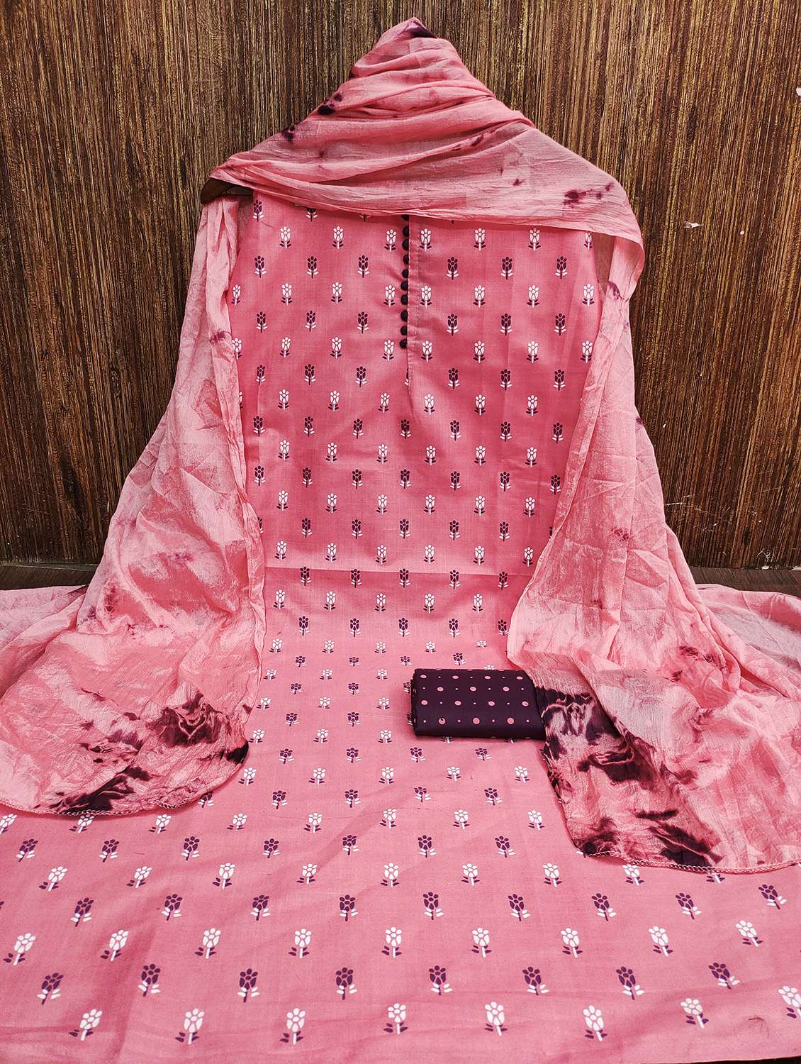women pink block printed unstitched suit - 21140063 - Standard Image - 2