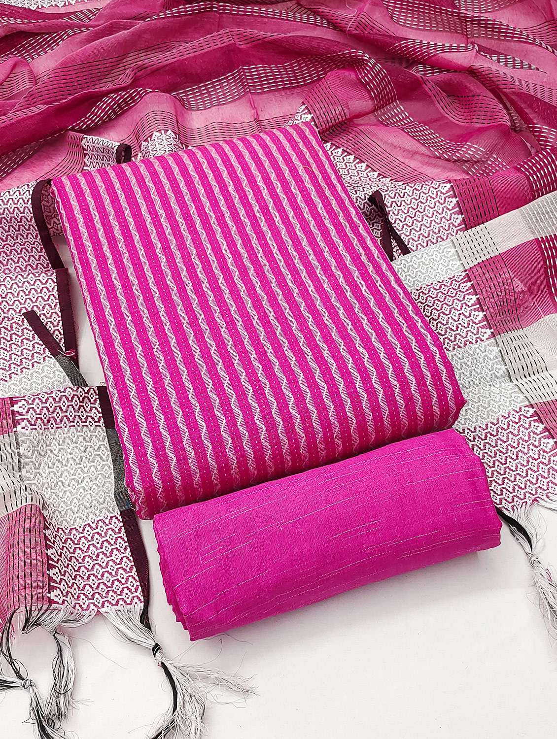 women pink self design unstitched suit