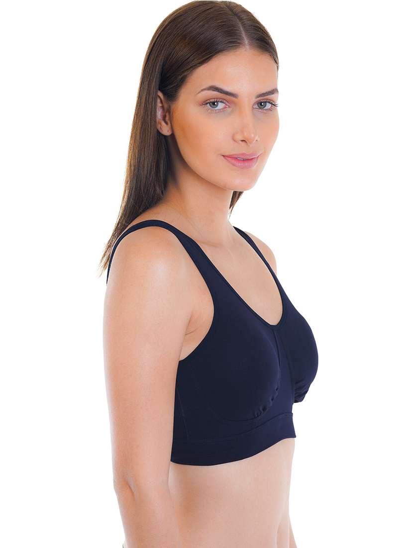 navy blue cotton blend sports bra - 21141034 -  Standard Image - 2