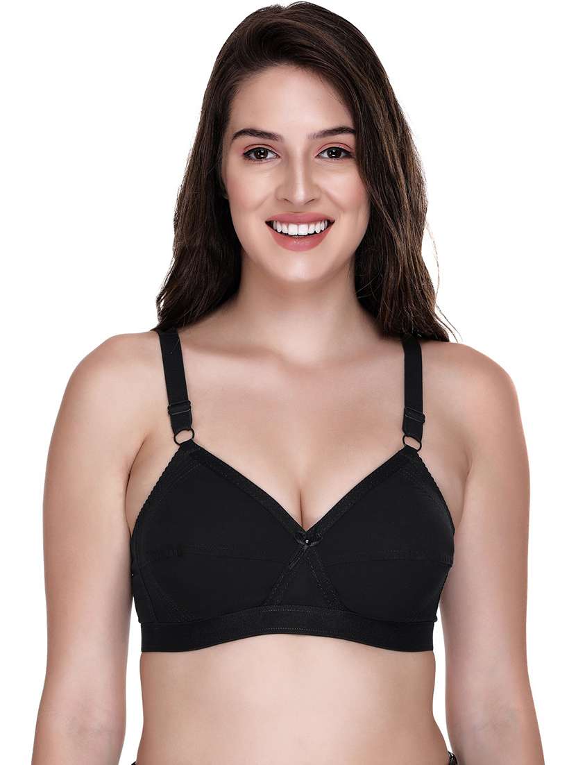 black cotton blend regular bra