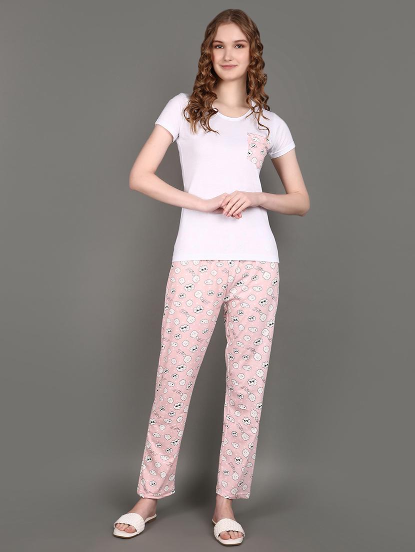 pink printed pyjama set nightwear set