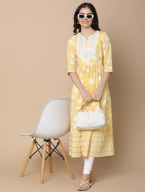women embroidered notch neck flared kurta - 21142424 - Standard Image - 0