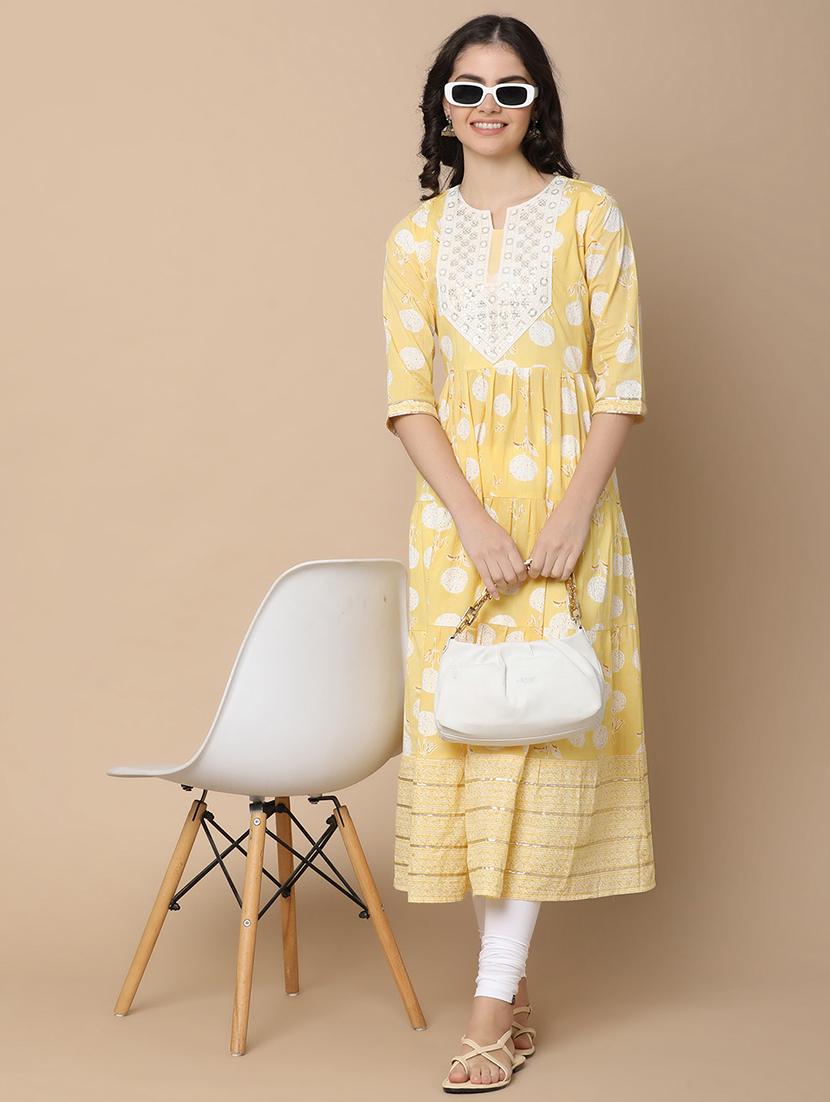 women embroidered notch neck flared kurta - 21142424 - Zoom Image - 0