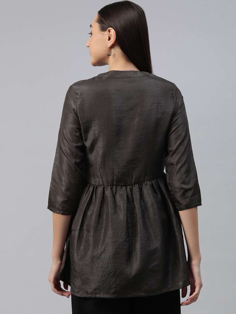 brown embroidered detailed kurti - 21142493 - Standard Image - 2