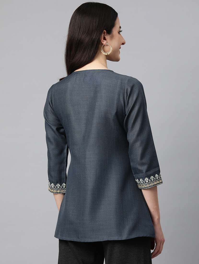 grey embroidered detailed kurti - 21142497 -  Standard Image - 2