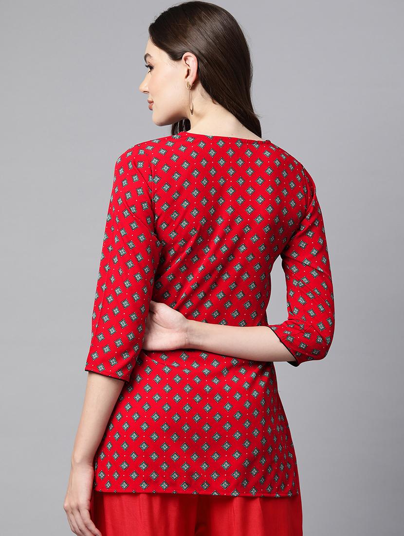 red printed detailed kurti - 21142499 - Standard Image - 2