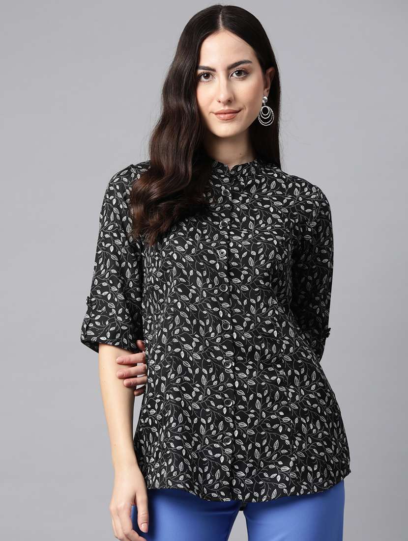 black printed shirt style top