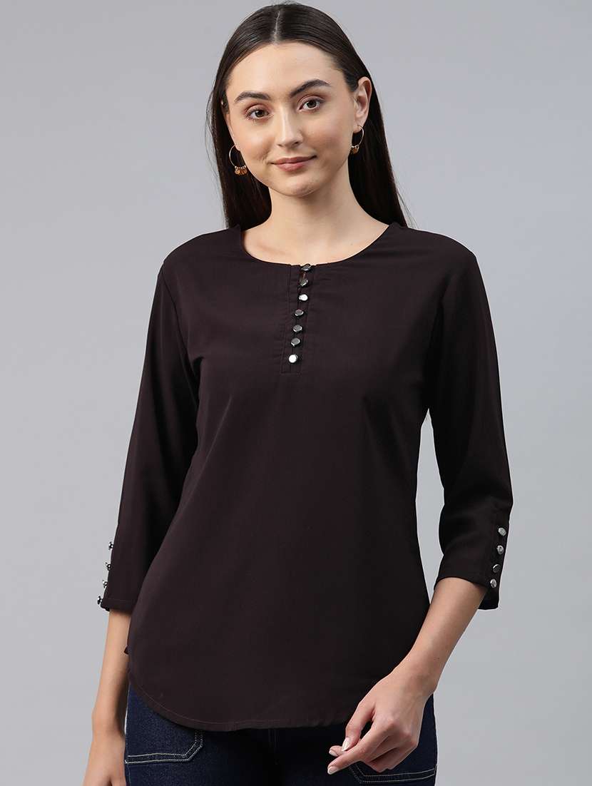solid coffee brown casual top