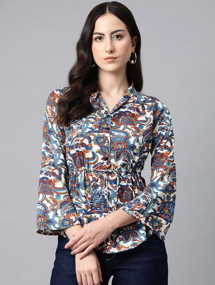 white floral printed casual top
