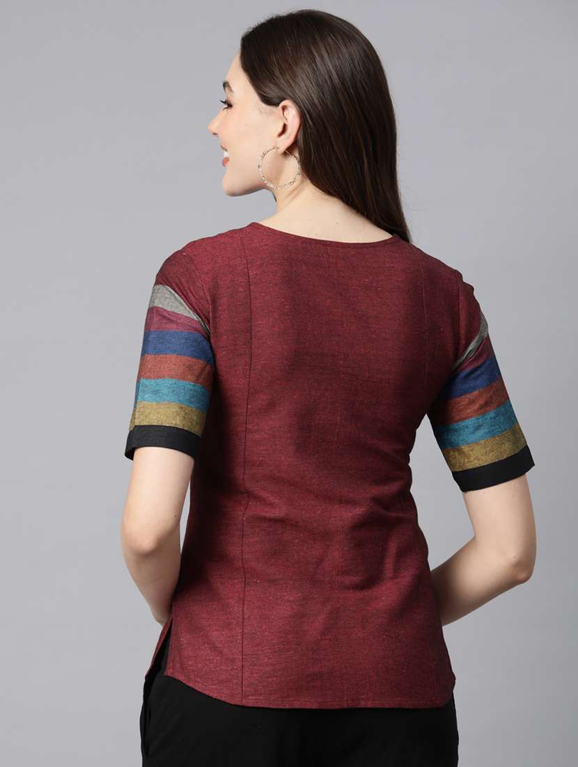 maroon embroidered detailed kurti - 21142521 -  Standard Image - 2