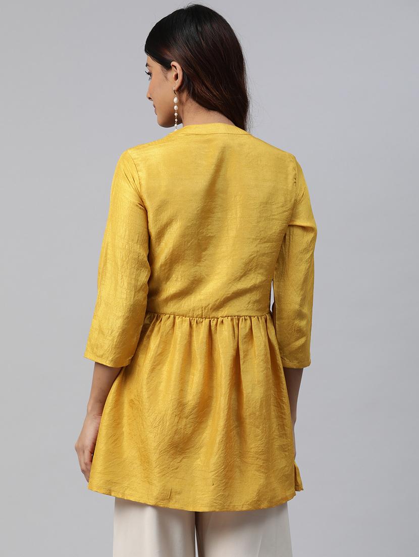 yellow embroidered detailed kurti - 21142522 - Standard Image - 2