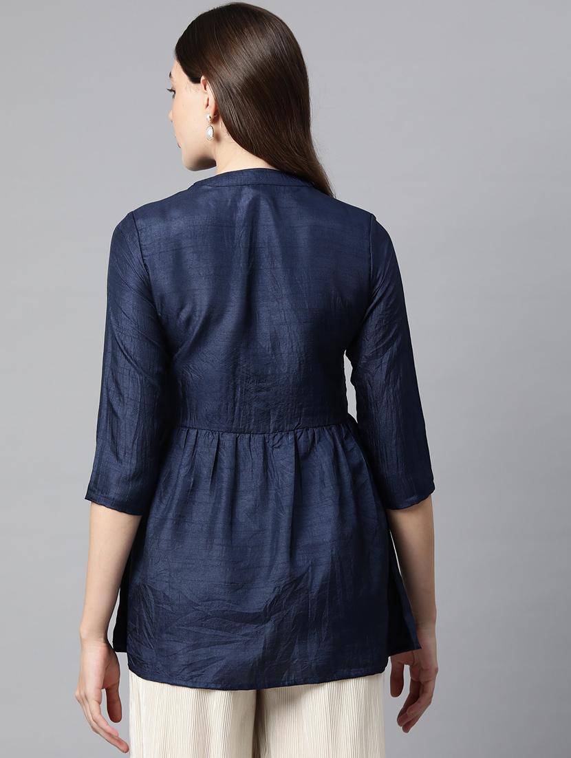 navy blue embroidered detailed kurti - 21142523 - Standard Image - 2
