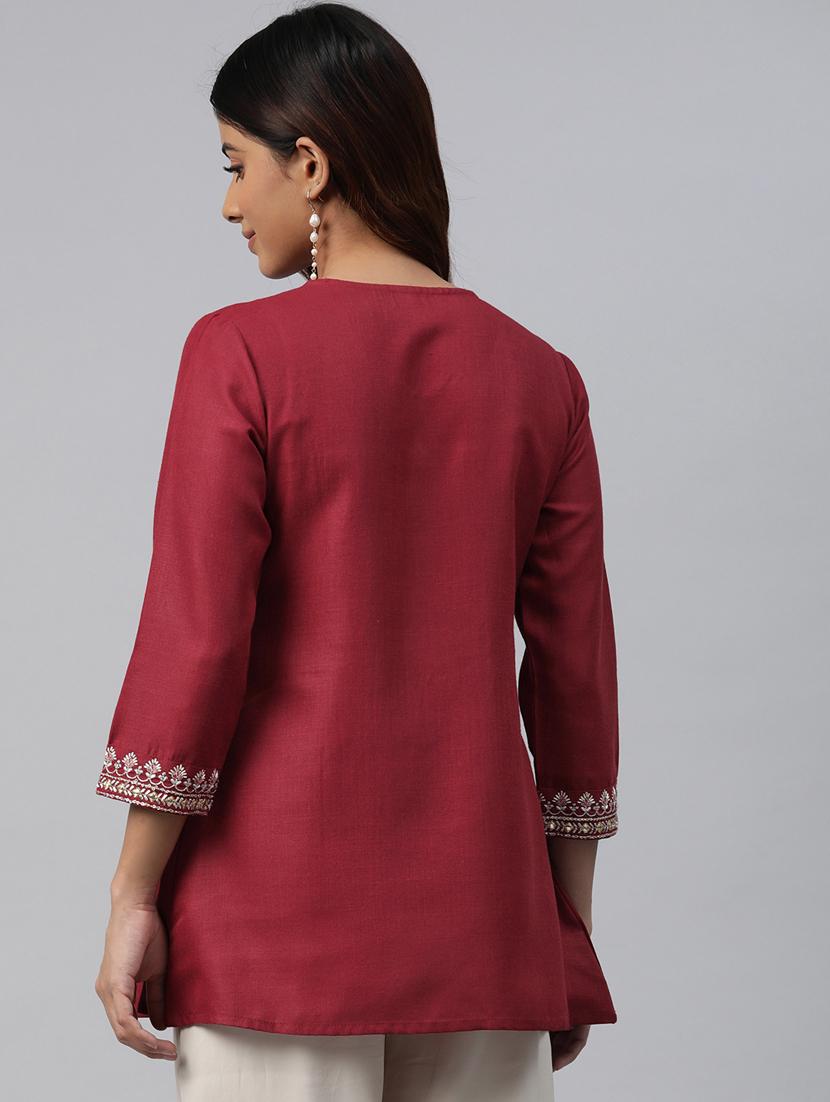 maroon embroidered detailed kurti - 21142526 - Standard Image - 2