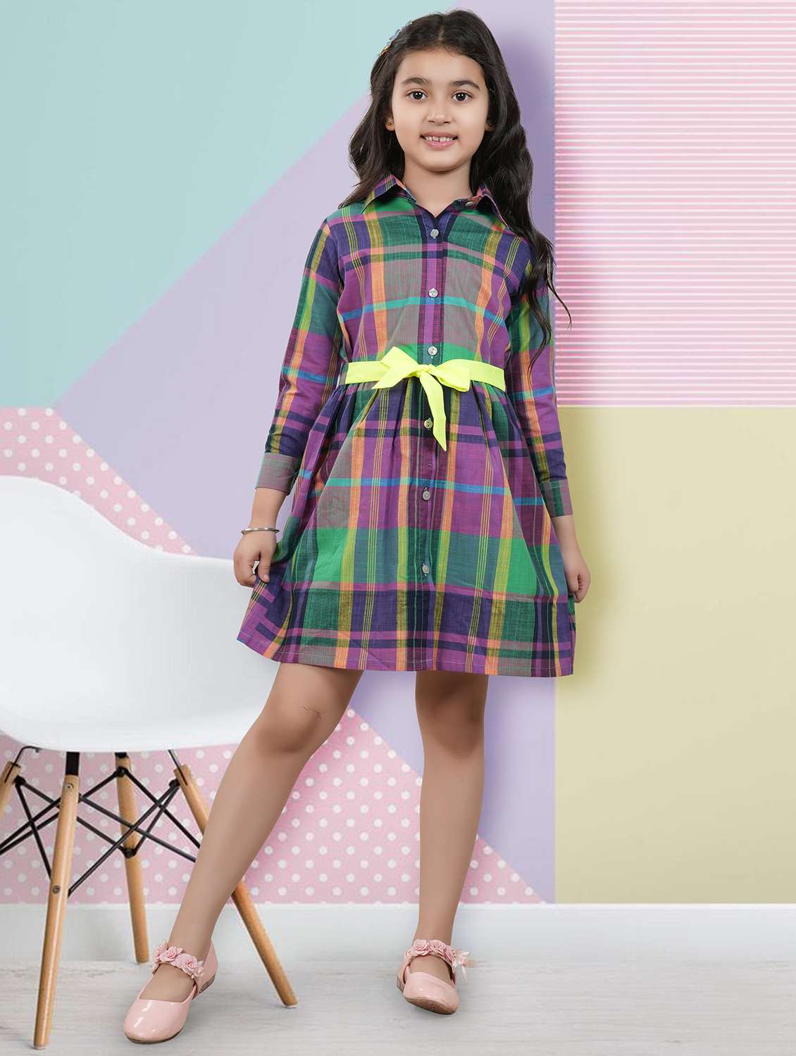 multi coloured checked printed frock