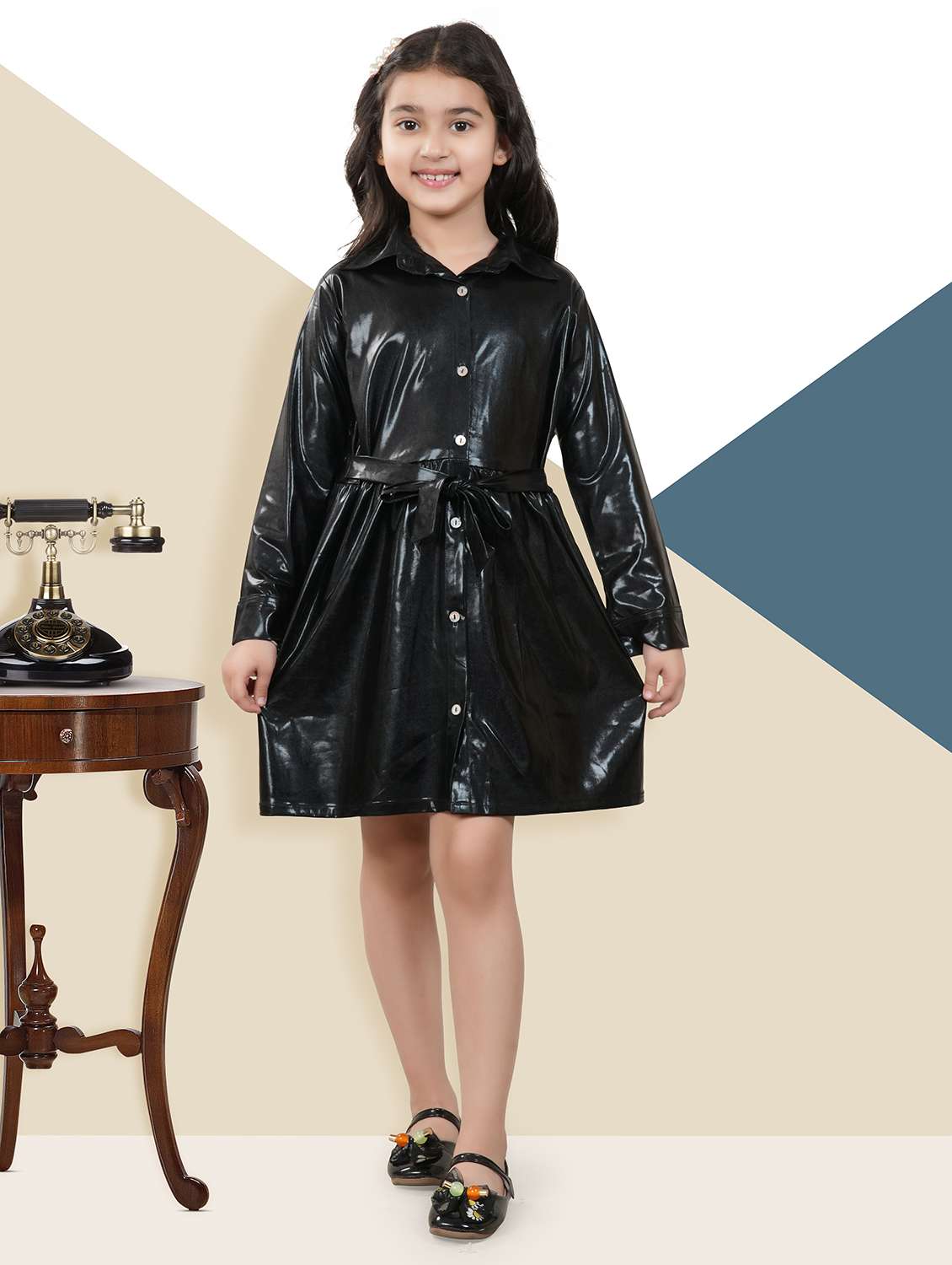 girls black solid frock