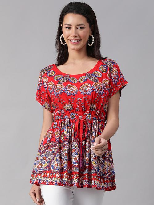 red floral printed casual tunic - 21142561 - Standard Image - 0