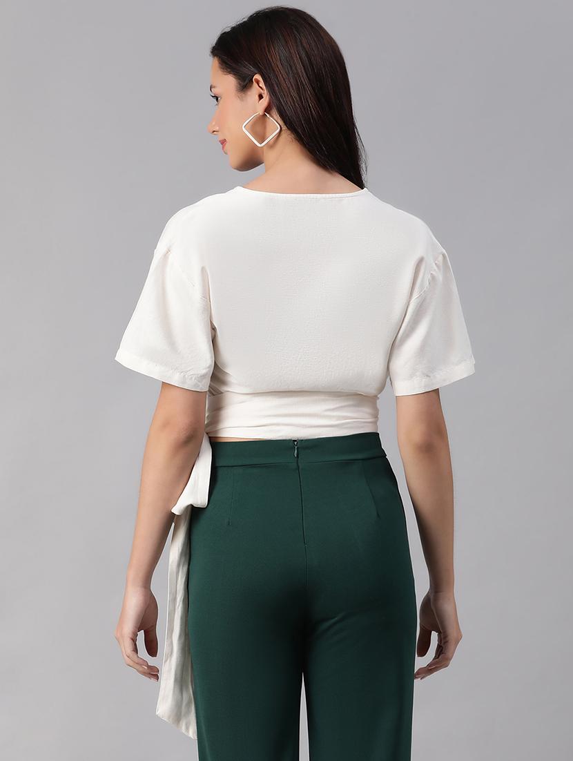 solid white casual crop top - 21142563 - Standard Image - 2