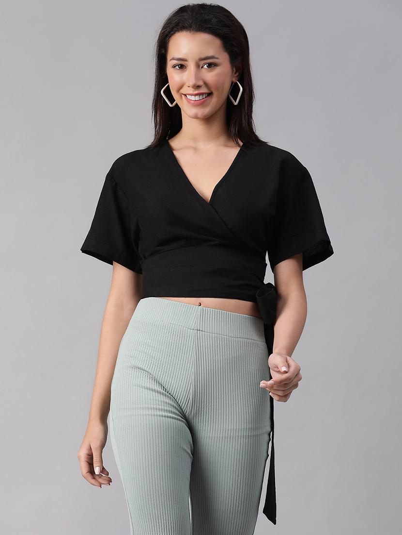 solid black casual crop top - 21142564 - Zoom Image - 0