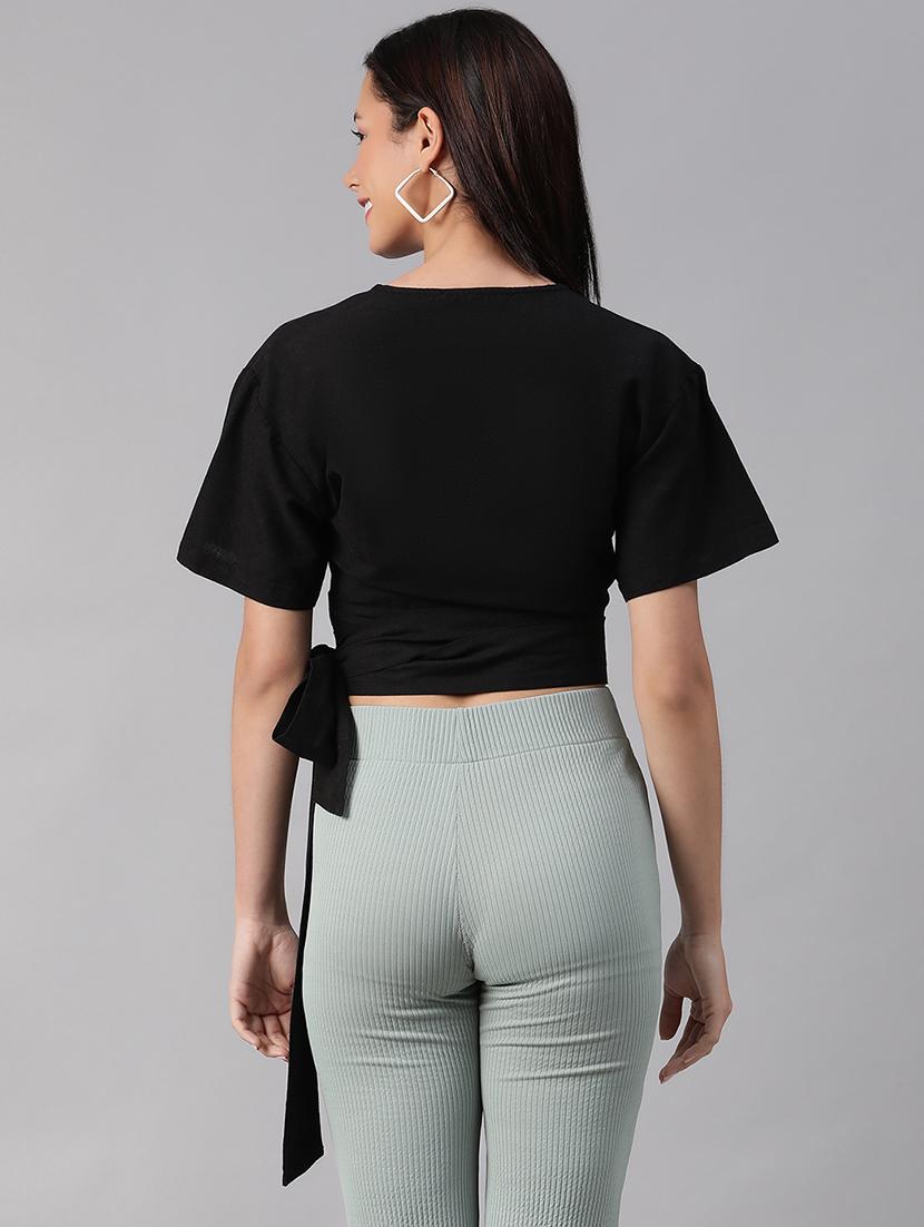 solid black casual crop top - 21142564 - Standard Image - 2