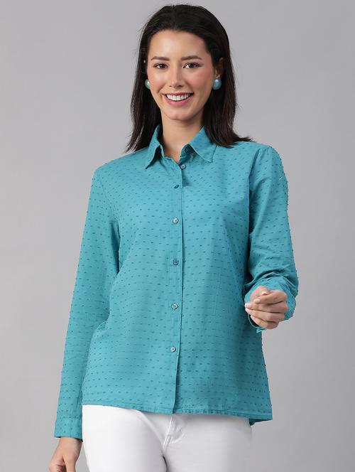 blue self design casual shirt - 21142570 - Standard Image - 0