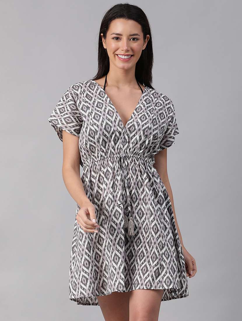 white printed kaftan coverup