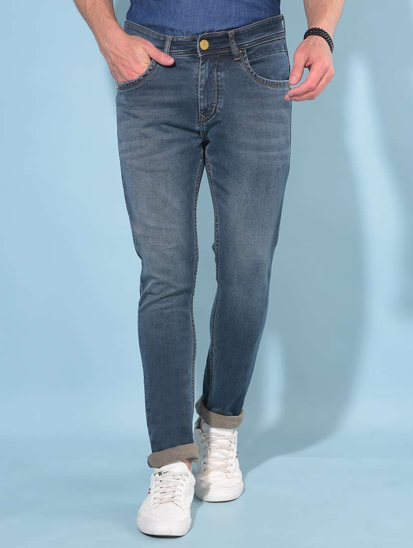 solid blue slim fit jeans