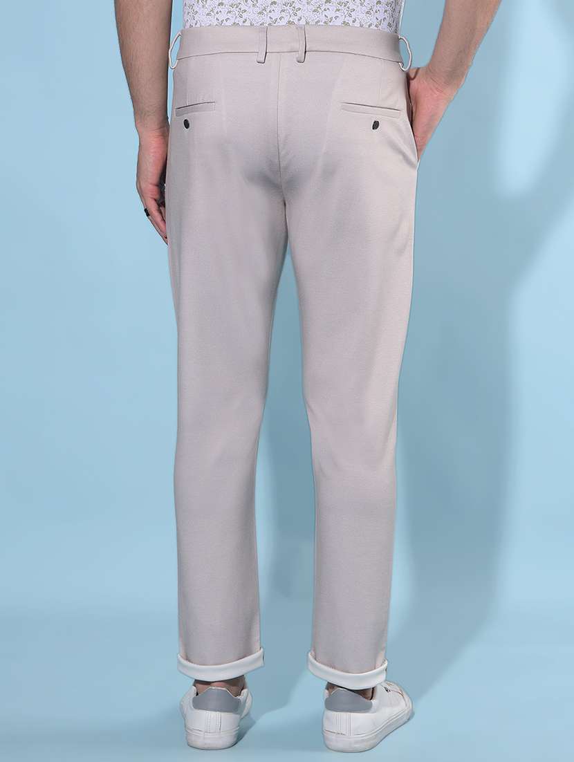 solid beige casual chinos trouser - 21142721 -  Standard Image - 2