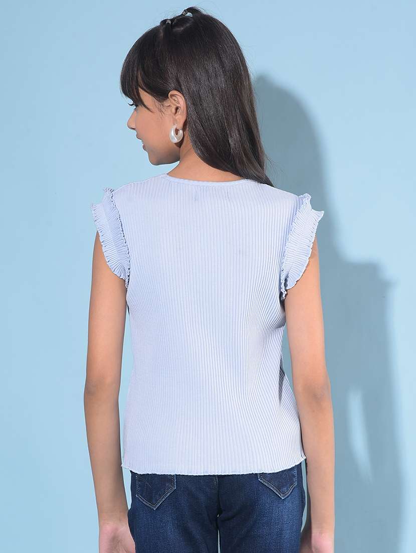 light blue self design casual top - 21142814 -  Standard Image - 2