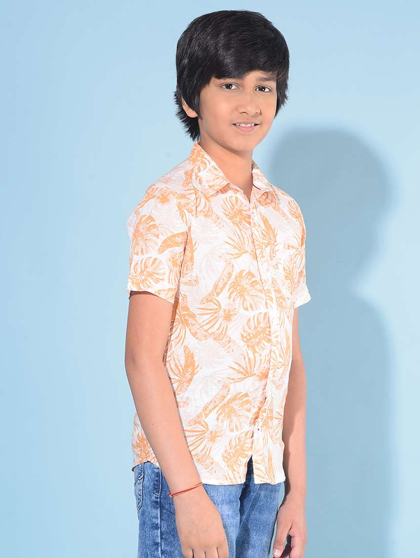 orange linen blend shirt