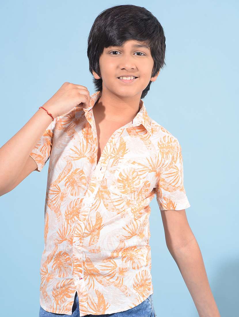 orange linen blend shirt - 21142859 - Standard Image - 2