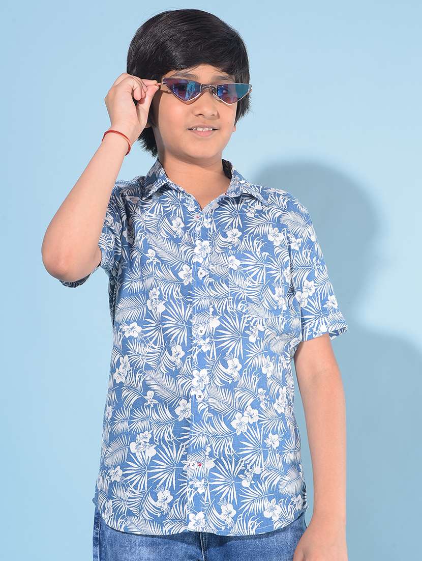 blue linen blend shirt