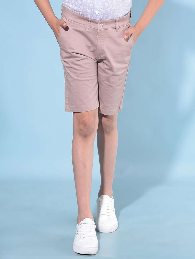 solid brown cotton blend shorts