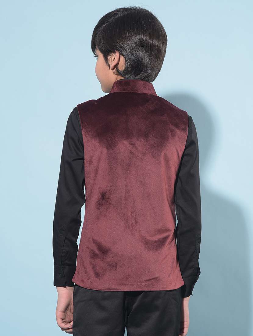 solid burgundy nehru jacket - 21142893 -  Standard Image - 2