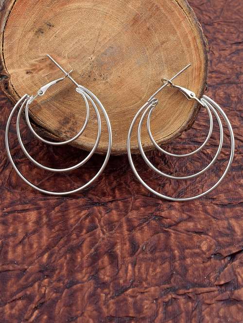 women silver brass hoop earring - 21143577 - Standard Image - 0