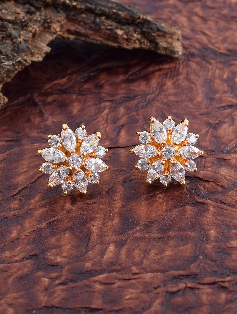 women gold brass studs earring - 21143579 -  Zoom Image - 0