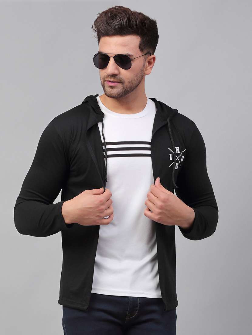 men black back print hooded cotton full sleeve cardigan - 21143592 -  Standard Image - 2