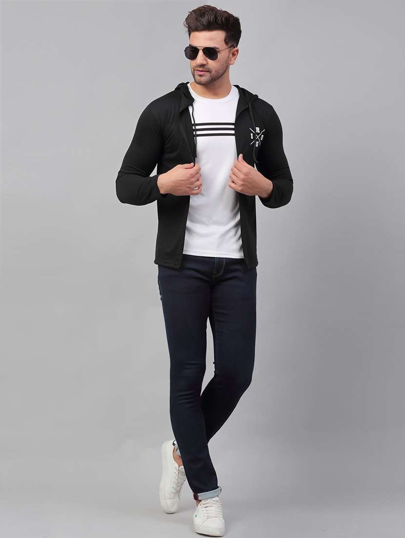 men black back print hooded cotton full sleeve cardigan - 21143592 -  Standard Image - 7