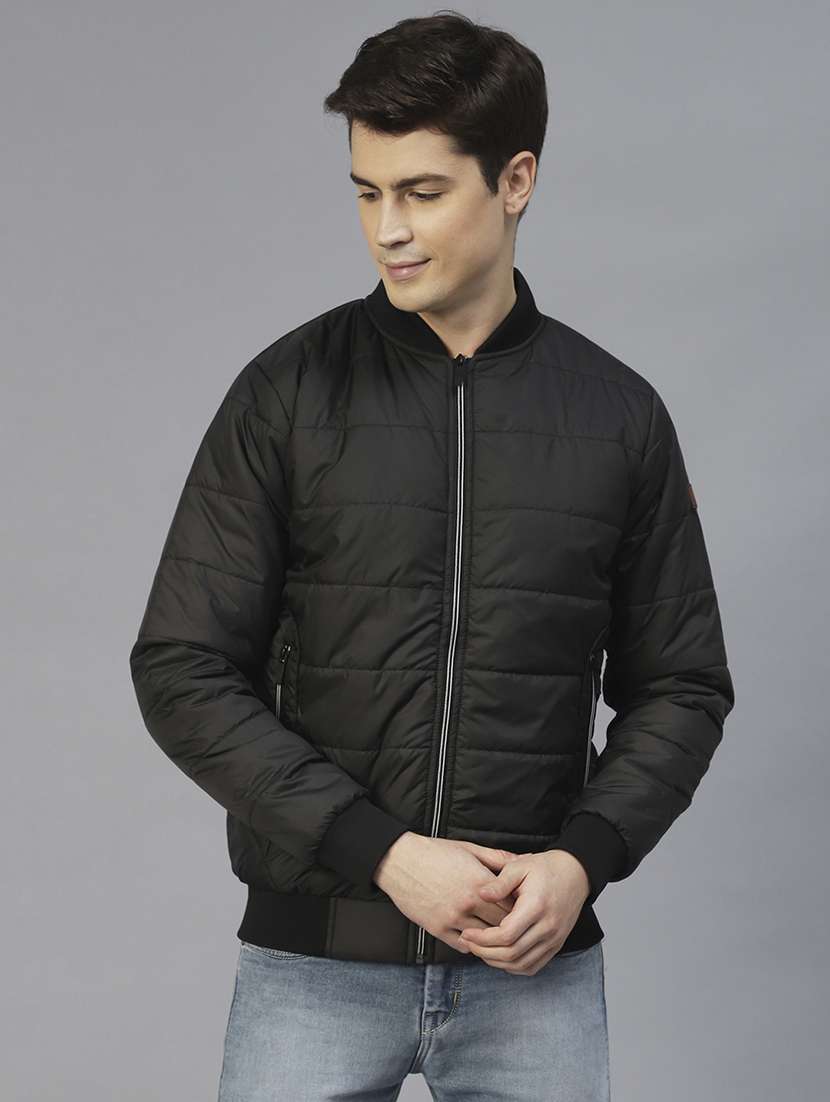 men solid long sleeve quilted jacket