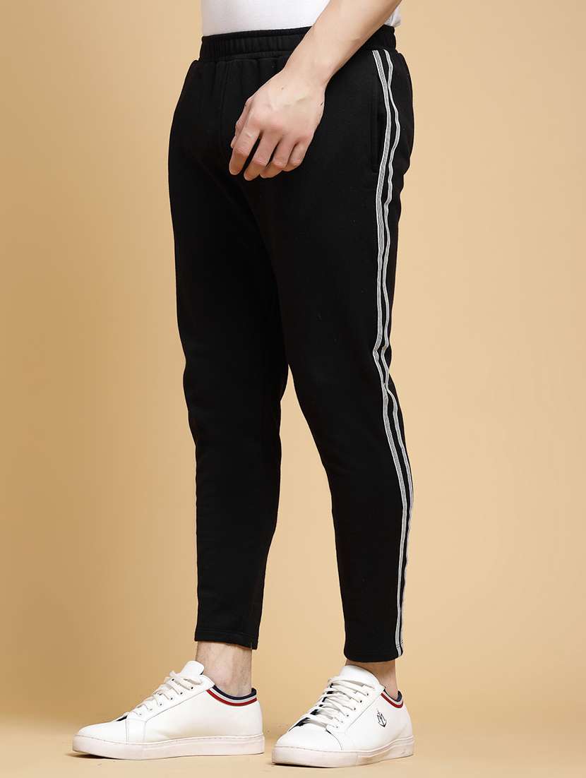 men side taped black fleece jogger - 21143679 -  Standard Image - 2