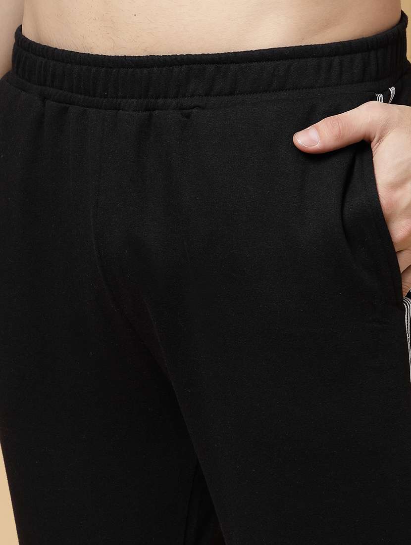men side taped black fleece jogger - 21143679 -  Standard Image - 7