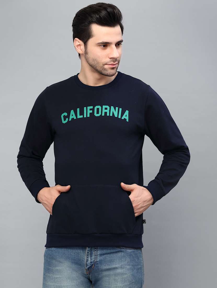 navy blue fleece chest print sweatshirt